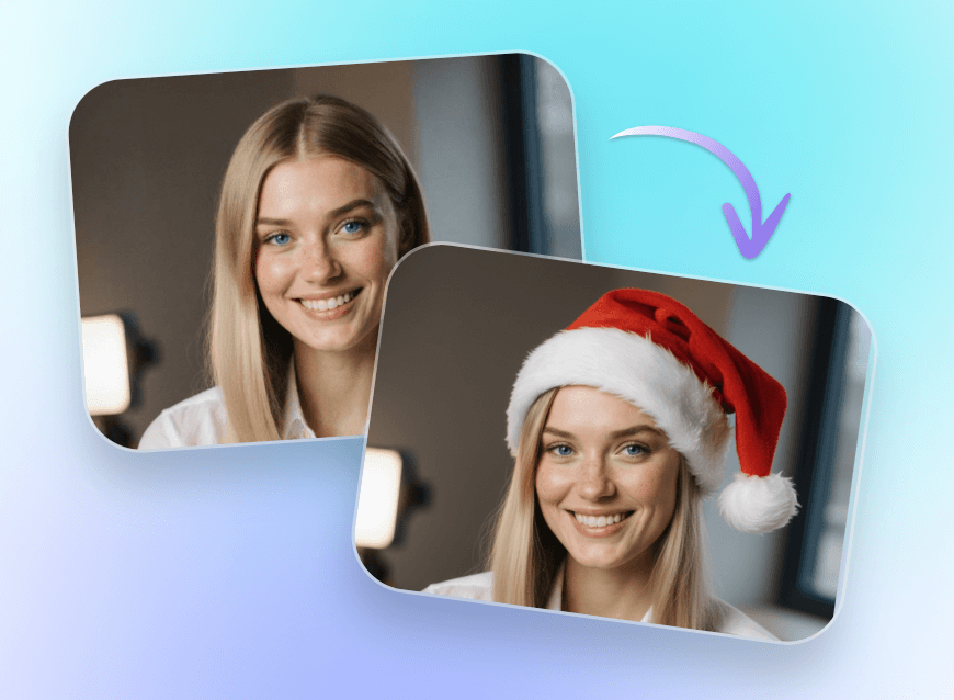 Convertir una foto de retrato femenino en una imagen con gorro de Papá Noel