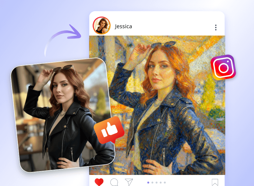 Turn a girl photo into watercolor style and share it on social media