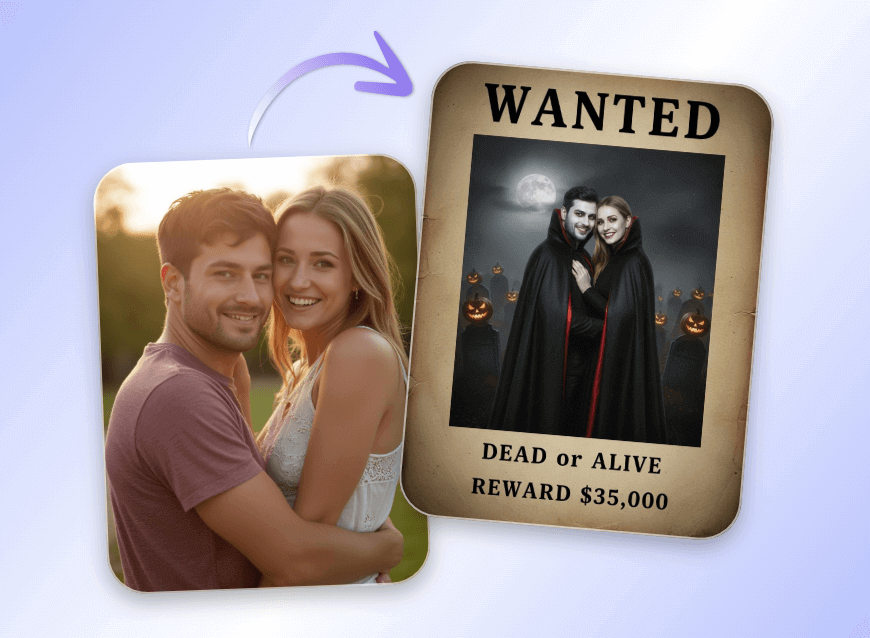 Ein Gruppenfoto mit Clipfly in ein Halloween-Wanted-Poster verwandeln