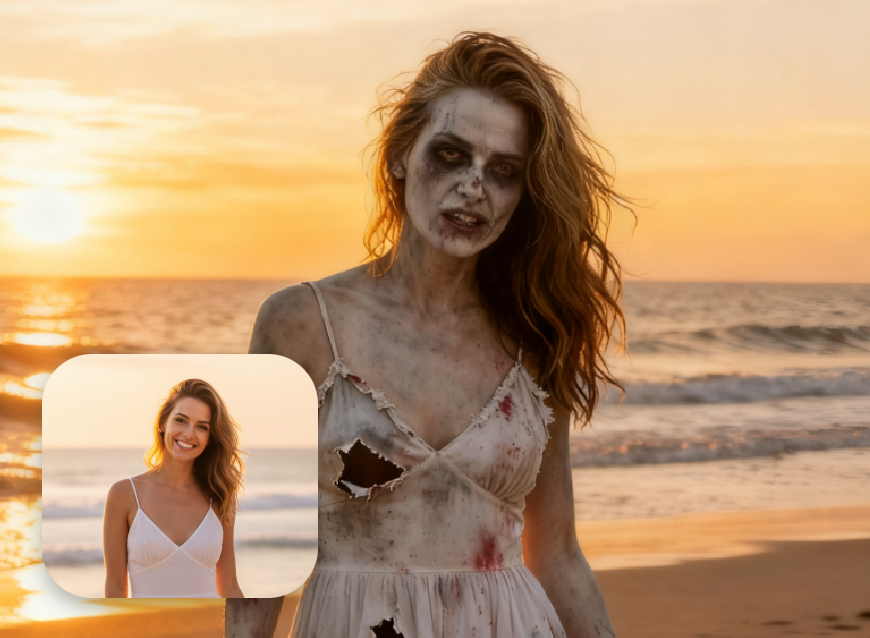 Turn a long hair lady into a classic undead zombie