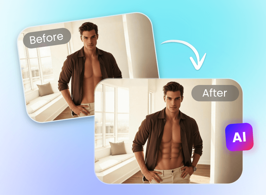 Turn a male portrait photo into a six pack photo