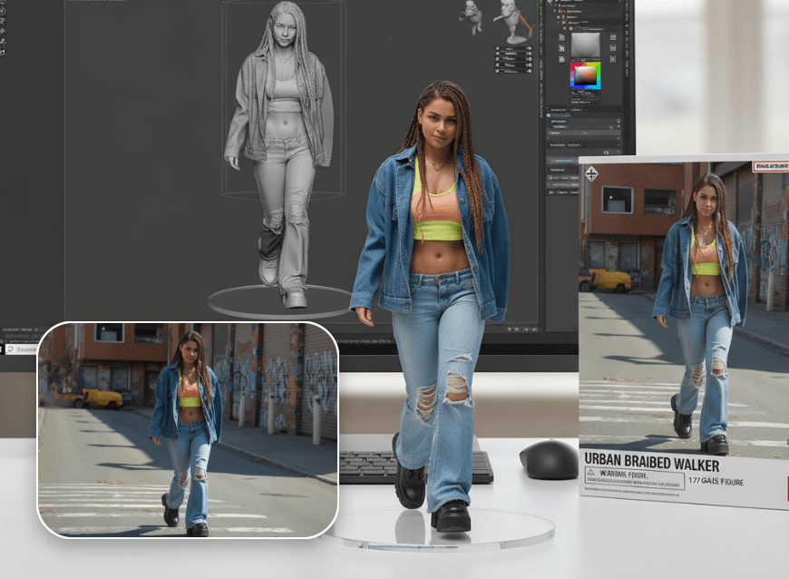 Turn a photo of a girl into an AI action figure with Qwen AI model on Clipfly