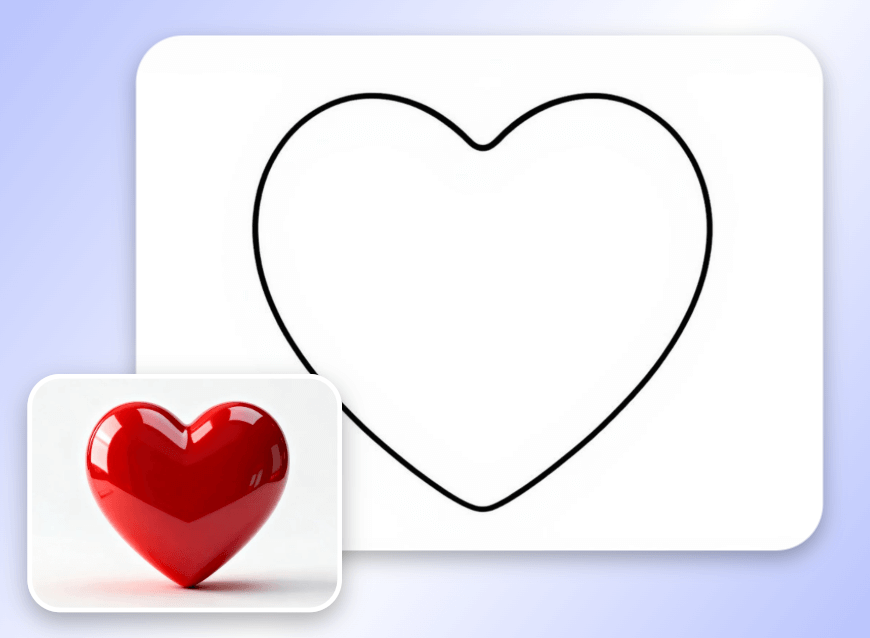 Turn a photo of a red heart into a line drawing