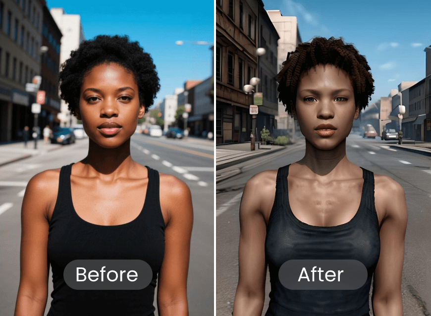 Turn a photo of a woman into ps2 style featuring blocky 3s shapes with clipfly ps2 filter