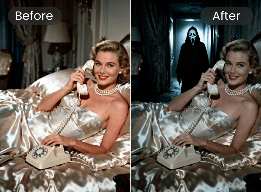 Turn a photo of marilyn monroe into an ai ghostface visual
