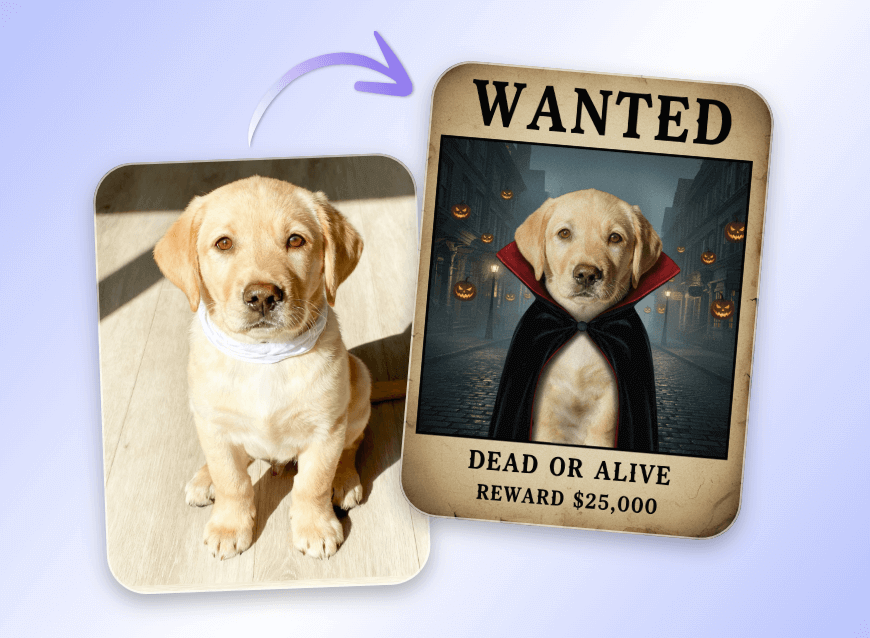 Ein Tierfoto mit Clipfly in ein Halloween-Wanted-Poster verwandeln