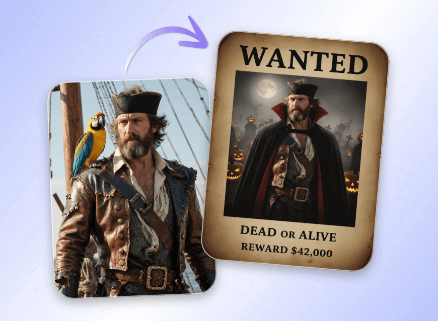 Ein Filmcharakter mit Clipfly als Halloween-Wanted-Poster erstellen