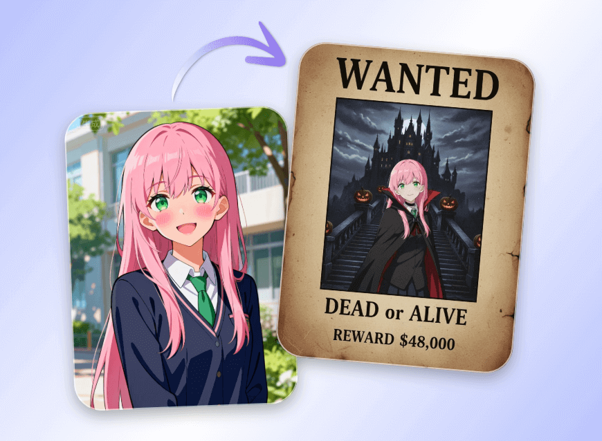 Ein Anime-Charakter mit Clipfly als Halloween-Wanted-Poster erstellen