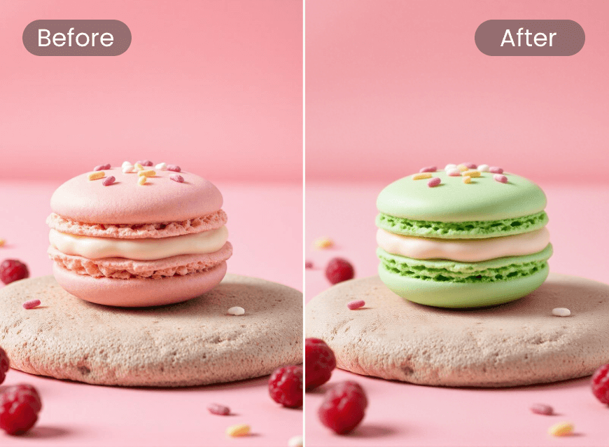 Turn a pink macaron into green with color changer