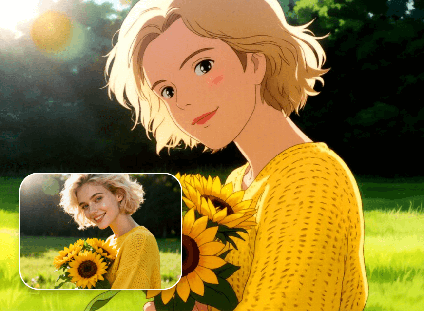 Turn a selfie of a girl into Ghibli Studio style with Qwen AI model on Clipfly