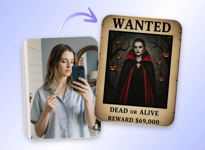 Ein Selfie mit Clipfly in ein Halloween-Wanted-Poster verwandeln