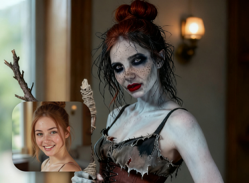 Turn a smiling lady into a voodoo zombie