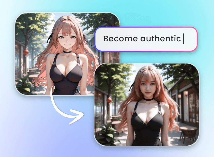 Turn an anime girl image into realistic with ai