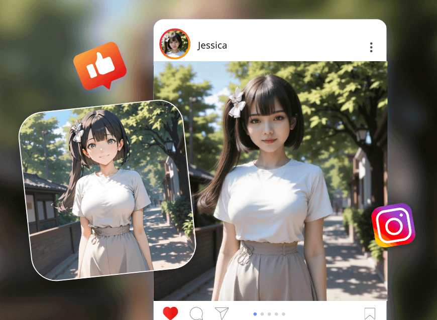 Turn an anime girl into a real person and share it on social media