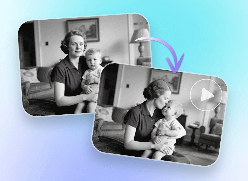 Turn an old photo of a mother holding her son into a dynamic video