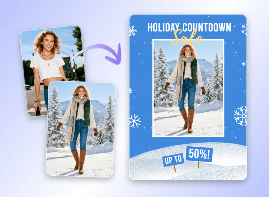 プロンプトで金髪の女の子の冬ビジュアルの服装を変更