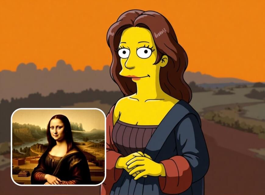 die mona lisa in einen simpsons-charakter verwandeln