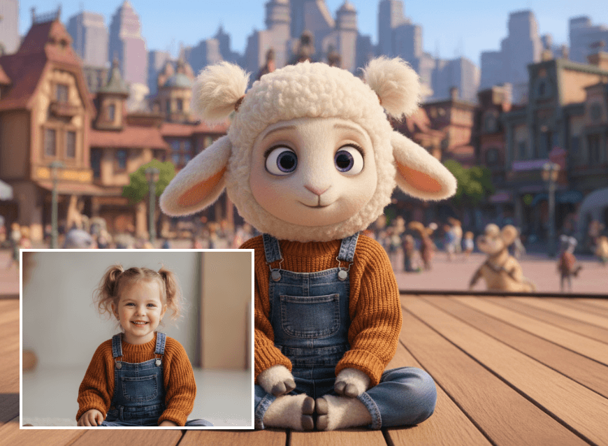 Aus einem Kinderfoto einen Cartoon-Schaf-Charakter erstellen