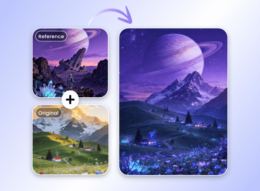 Turn the landscape picture into a scifi style