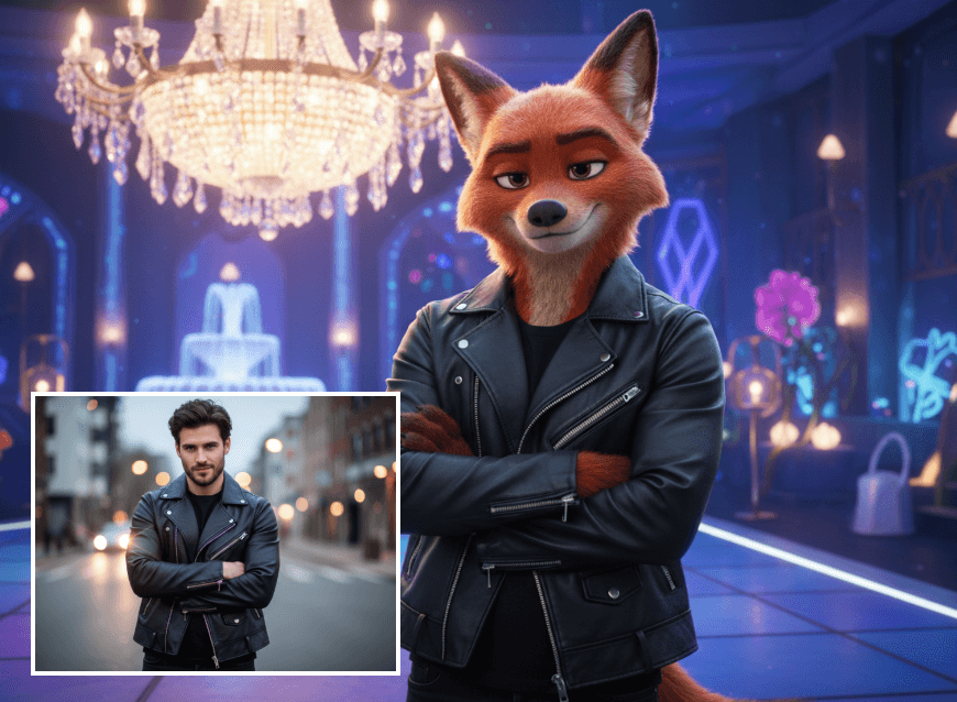 Aus einem Mann einen Cartoon-Fuchs erstellen