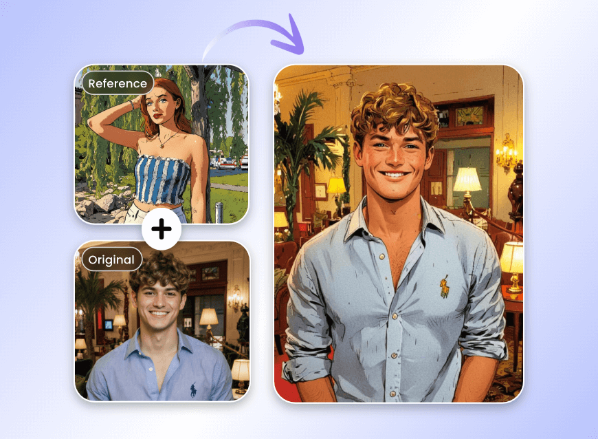 Turn the man into an american comics style