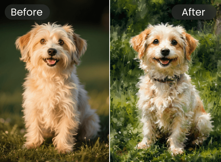 Turn the puppy portrait into a watercolor drawing