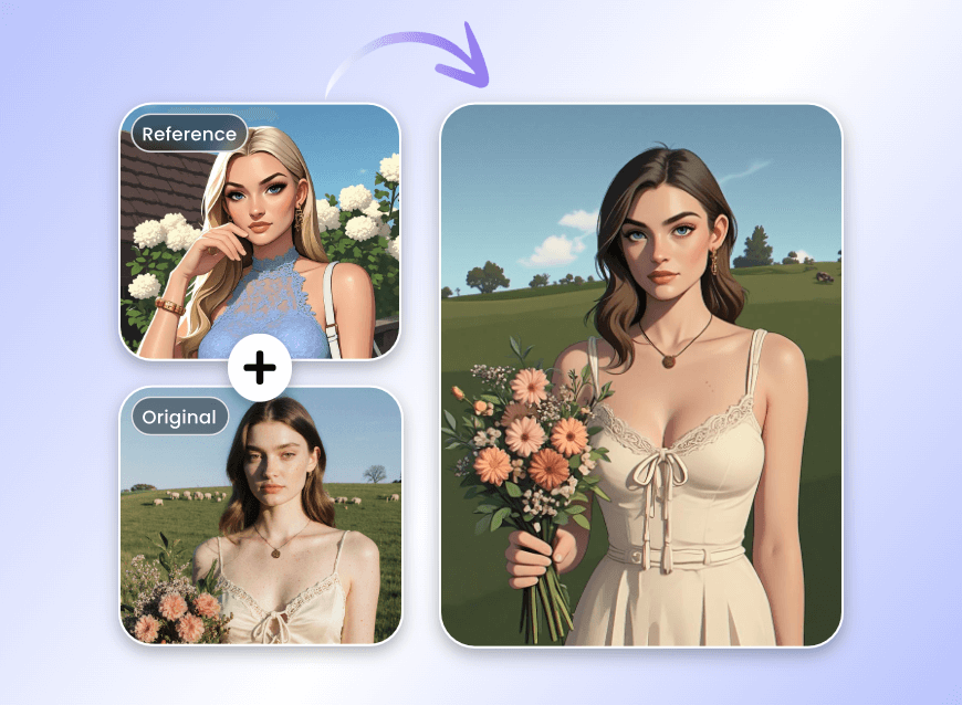Turn the woman into anime style with clipfly ai style transfer