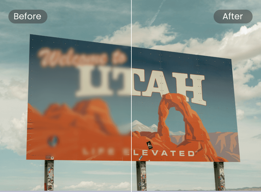 Die Schrift auf einem Billboard mit Clipfly KI schärfen und die Details verbessern