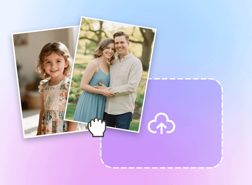 Upload a photo of a girl and a photo of a couple to clipfly ai family photo generator