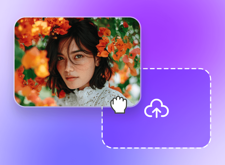 花壁の前で女性を撮影した写真をclipflyにアップロード