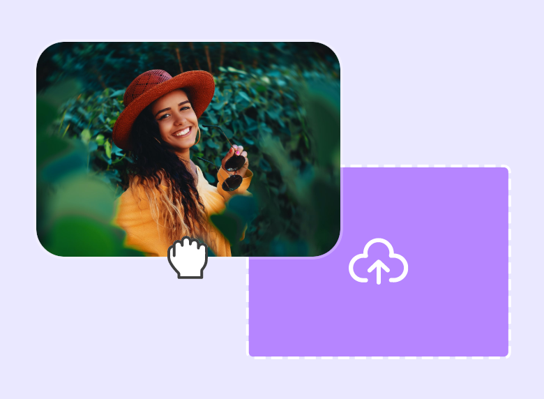 Carregar uma fotografia de uma senhora com um chapéu cor de laranja escuro num fundo verde para o conversor de imagem para vídeo clipfly