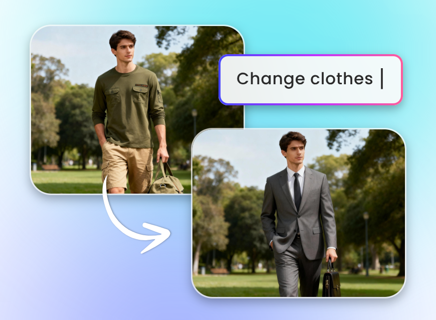 Upload a photo of a man and use prompt to change its casual clothes to a suit in clipfly seedream ai