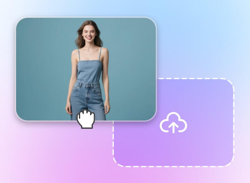 青いデニムの服を着た女性の写真をclipfly AI服除去ツールにアップロードしてください