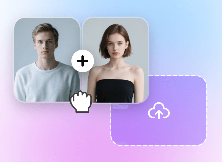 Upload two photos a man and a woman to clipfly ai french kiss video generator