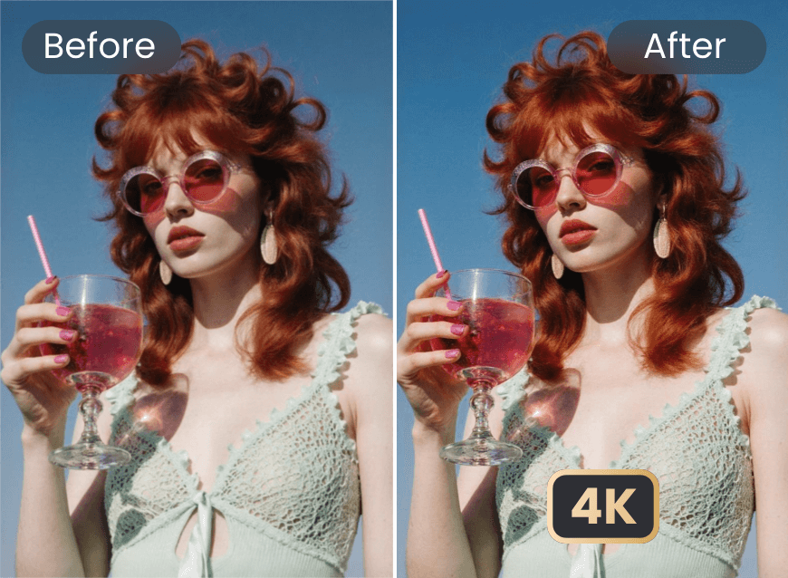 Aumenta la resolución de imagen de una mujer con estilo a 4K