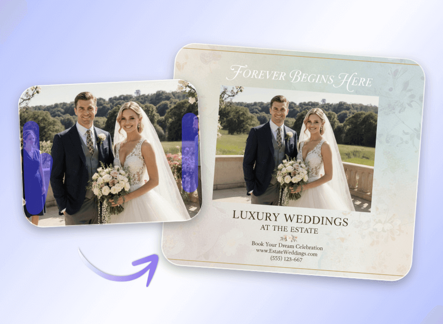 Use a wedding photo with unwanted people removed for advertising and marketing