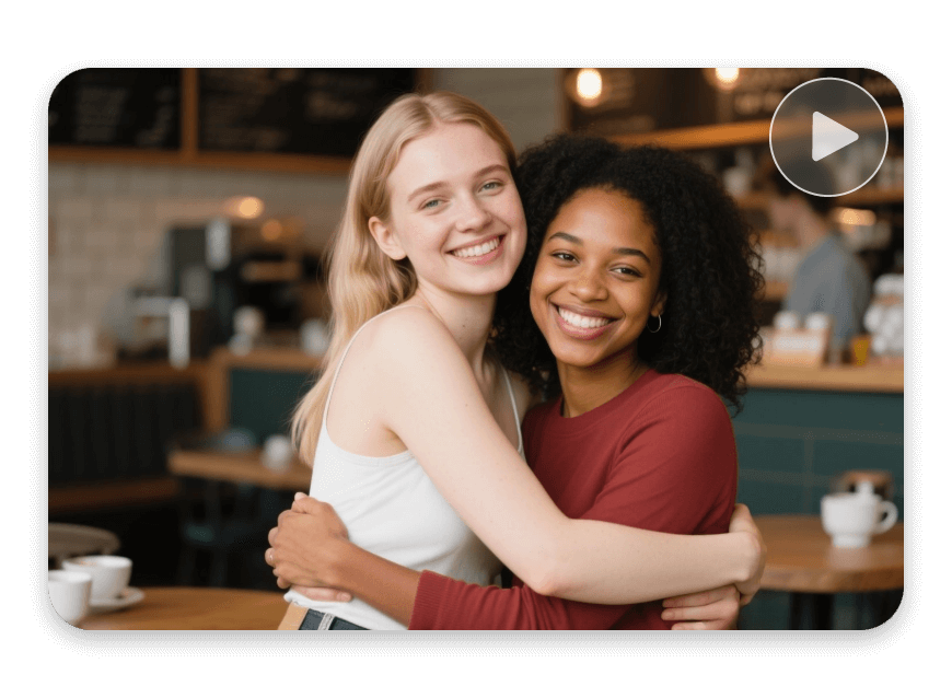 Use ai hugging video to make two friends hug across discrimination and prejudice