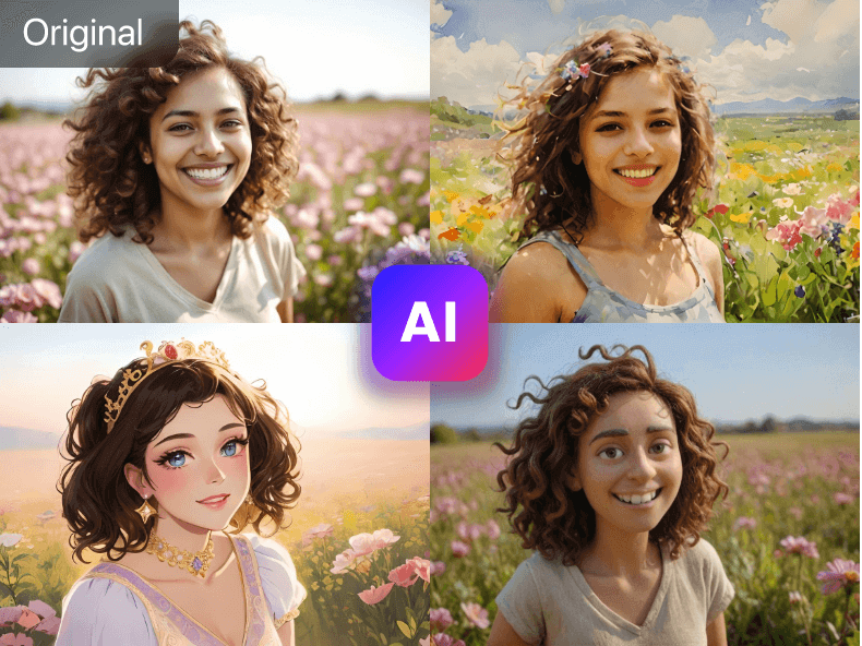 Use o A.I. para gerar um retrato de uma garota em vários estilos