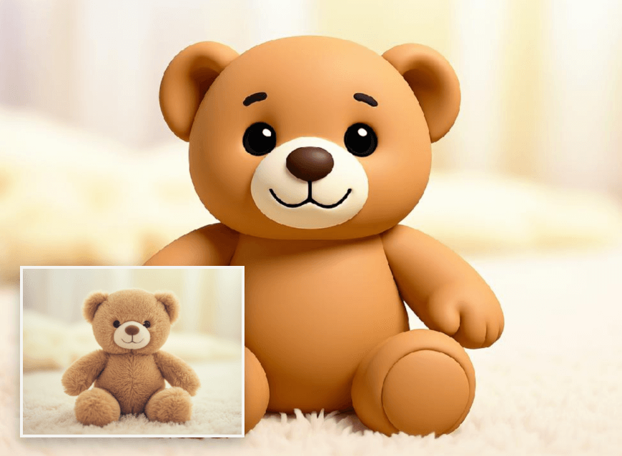 Use clipfly ai image to emoji converter to turn the toy bear into an emoji