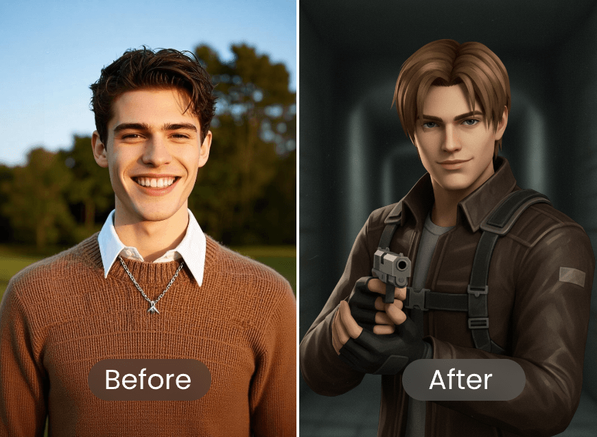 Use clipfly ps2 filter to help a man cosplay the character leon