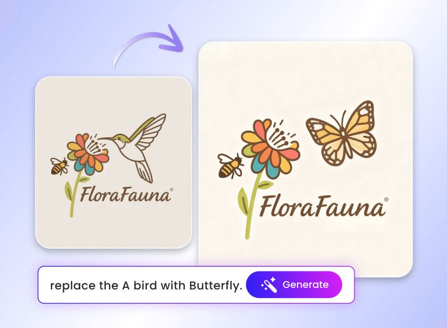 Use prompt to replace the bird with a butterfly in a logo