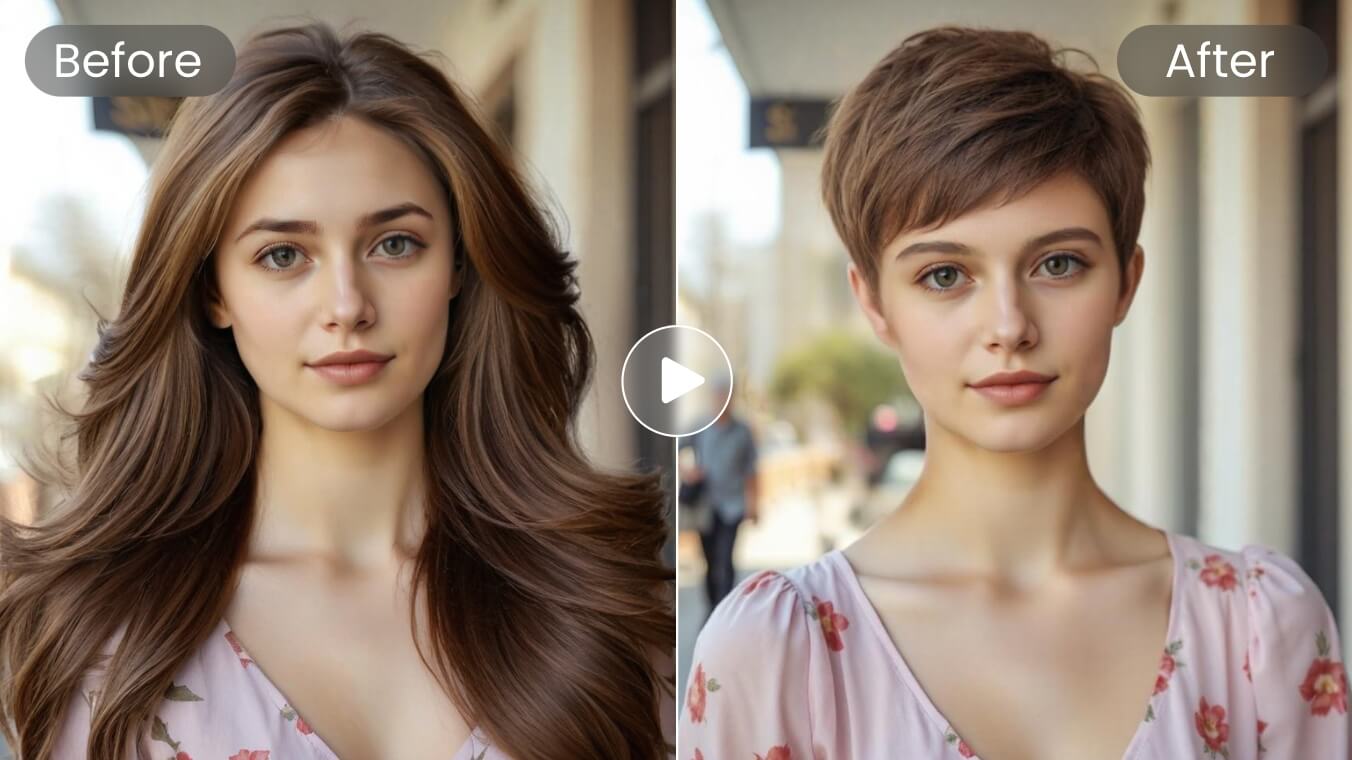 Use short hair filter to convert the hairstyle of a female