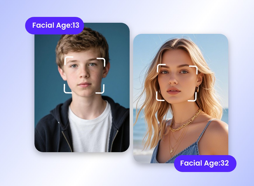 Use the age guesser of clipfly to analyze the facial age of a boy and a woman