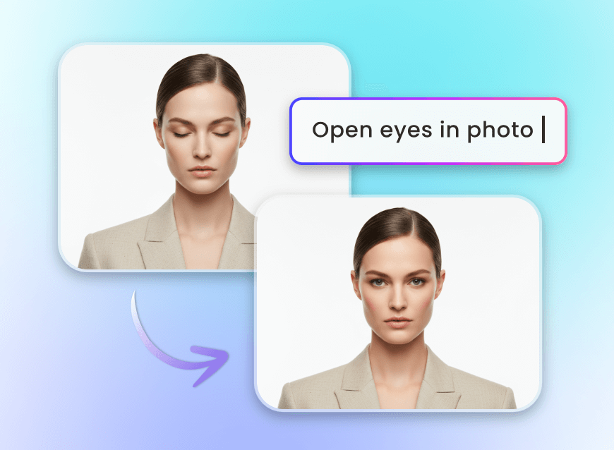 Clipflyでプロンプトを使って閉じた目を開いた目に変換する