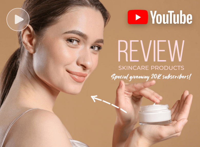 Youtube video maker tool with a woman and skincare products