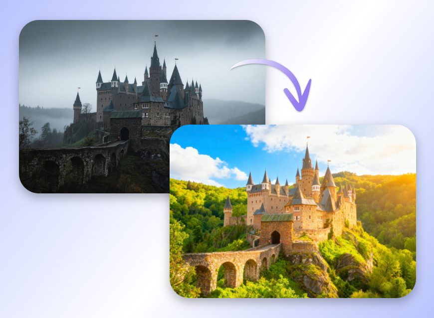 use gemini ai image generator to change the photo weather to sunny