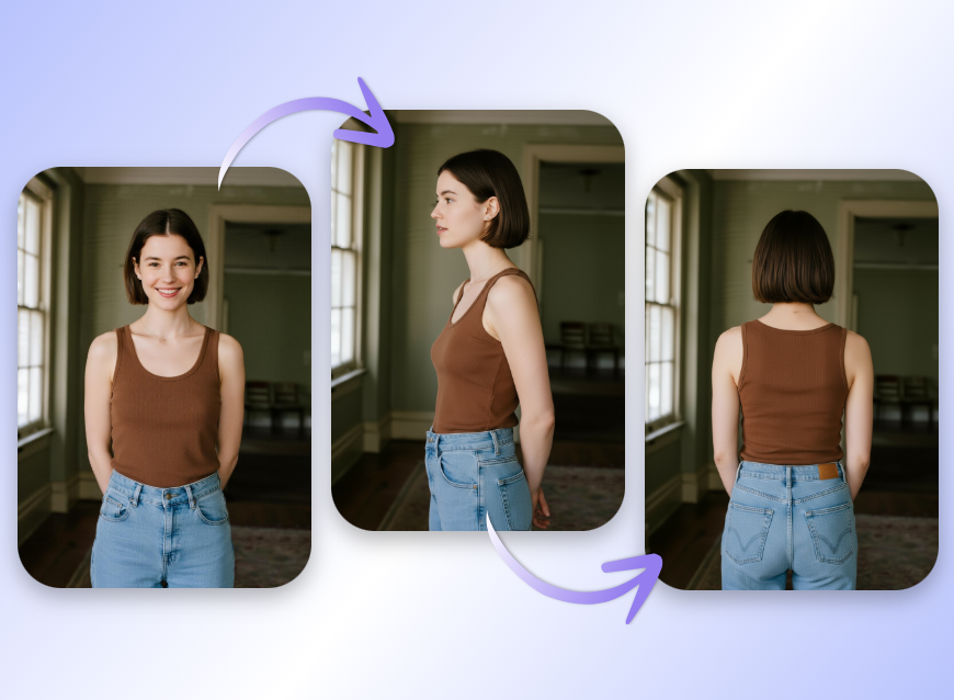 switch the girl photo with different camera angles