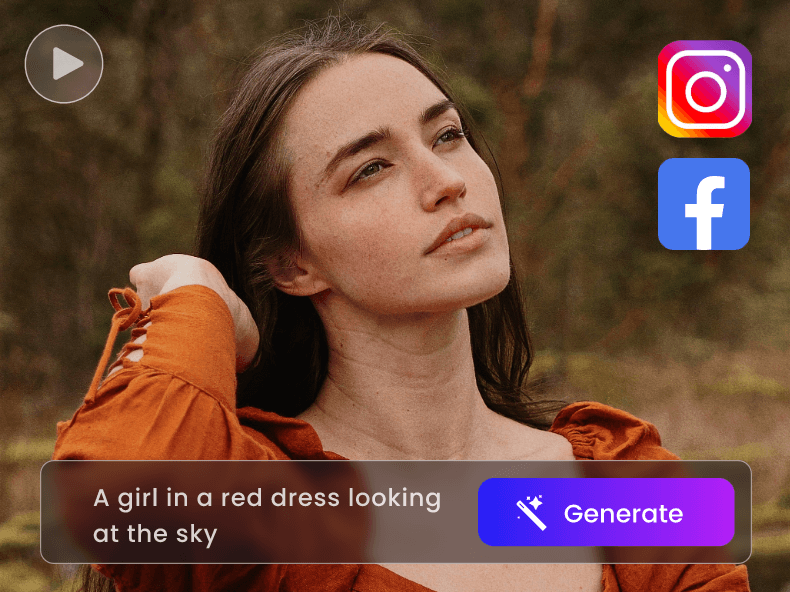 Use ai to generate a reel of a beautiful woman for facebook and instagram in clipfly