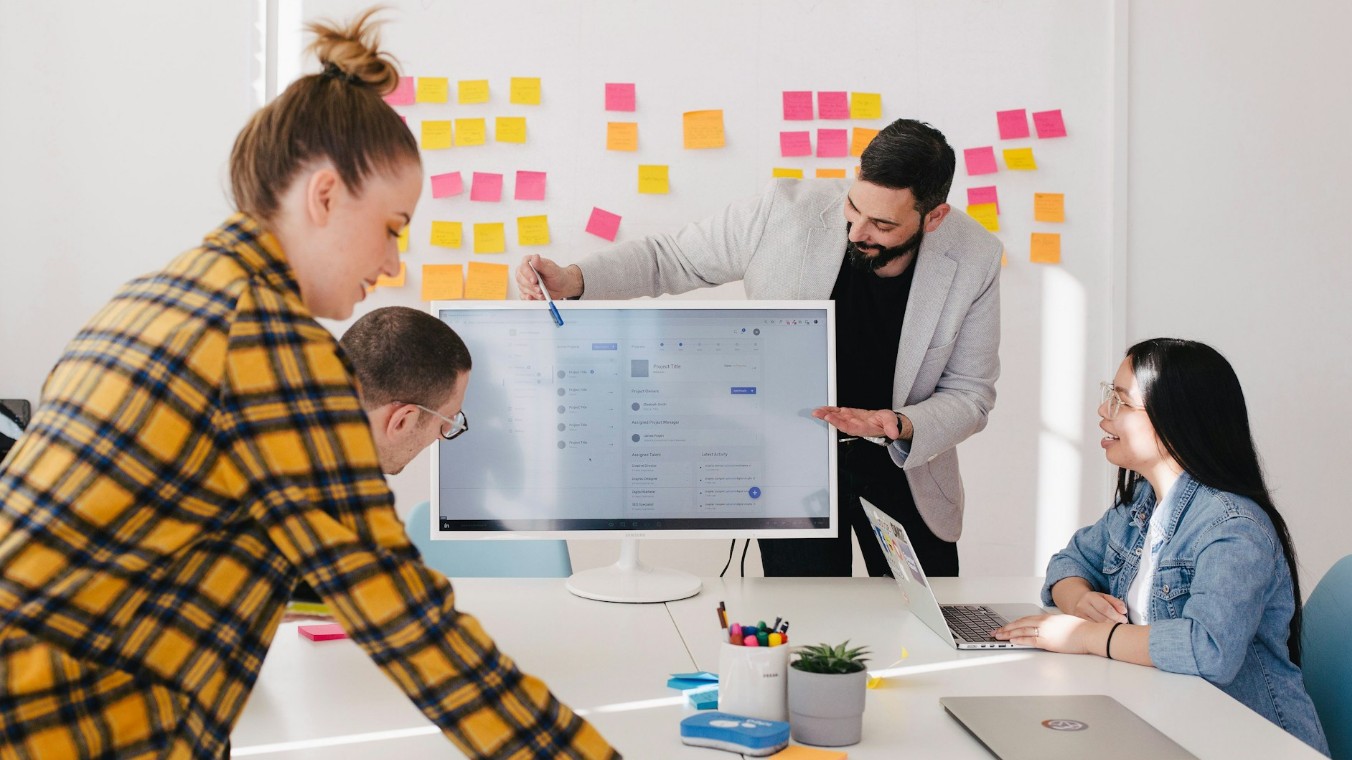 Startup company meets to discuss production of product videos