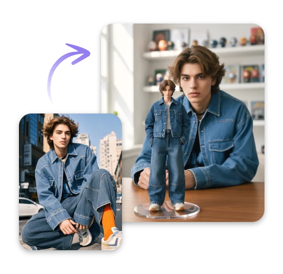 turn the young man image into a realistic 3D action figure